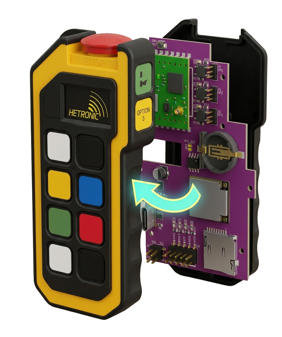 Machine Access Device built into radio remote transmitter